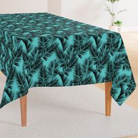 palm leaves - black on turquoise, small. silhuettes tropical forest black turquoise hot summer palm plant tree leaves fabric wallpaper giftwrap