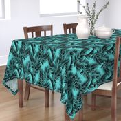 palm leaves - black on turquoise, small. silhuettes tropical forest black turquoise hot summer palm plant tree leaves fabric wallpaper giftwrap