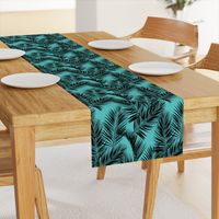 palm leaves - black on turquoise, small. silhuettes tropical forest black turquoise hot summer palm plant tree leaves fabric wallpaper giftwrap