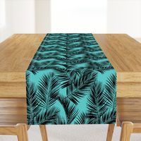 palm leaves - black on turquoise, small. silhuettes tropical forest black turquoise hot summer palm plant tree leaves fabric wallpaper giftwrap