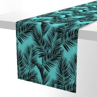 palm leaves - black on turquoise, small. silhuettes tropical forest black turquoise hot summer palm plant tree leaves fabric wallpaper giftwrap