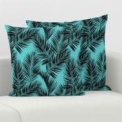 palm leaves - black on turquoise, small. silhuettes tropical forest black turquoise hot summer palm plant tree leaves fabric wallpaper giftwrap