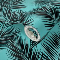 palm leaves - black on turquoise, small. silhuettes tropical forest black turquoise hot summer palm plant tree leaves fabric wallpaper giftwrap