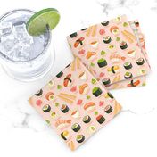 Sushi and rolls, yummy cartoon print, small scale