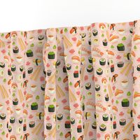 Sushi and rolls, yummy cartoon print, small scale