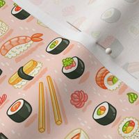 Sushi and rolls, yummy cartoon print, small scale