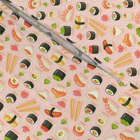 Sushi and rolls, yummy cartoon print, small scale