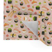 Sushi and rolls, yummy cartoon print, small scale