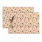 Sushi and rolls, yummy cartoon print, small scale