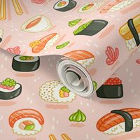 Sushi and rolls, yummy cartoon print, small scale