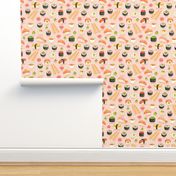 Sushi and rolls, yummy cartoon print, small scale