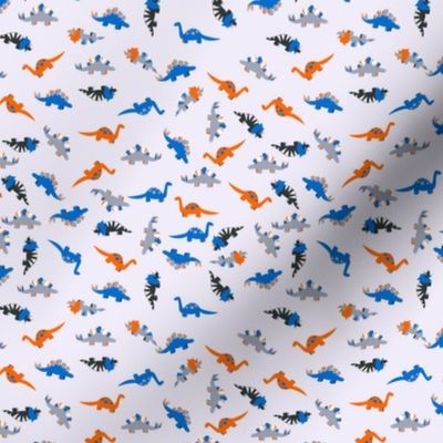 ditsy orange and blue dinosaurs