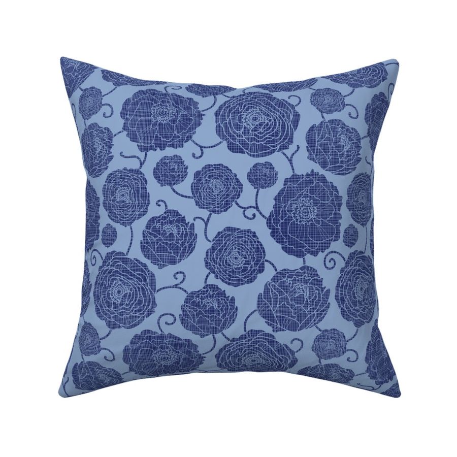 Dark blue textile peony garden