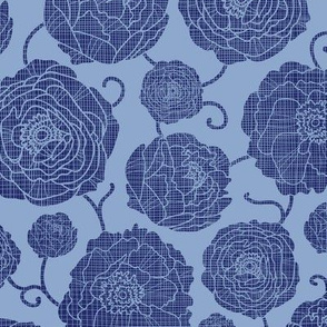 Dark blue textile peony garden