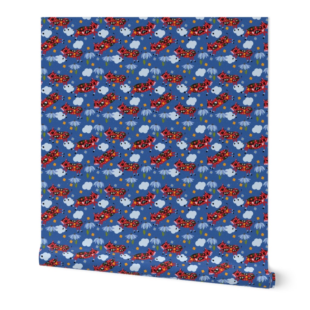 Scandi cows / blue flower / daisy