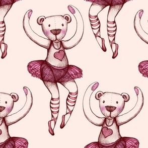 Ballerina Teddy Illustration - Rose pink and magenta - large version