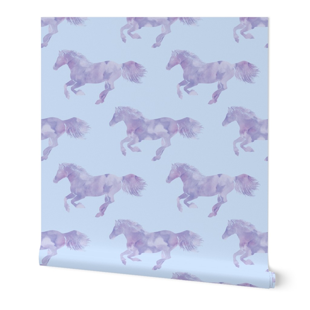 Watercolor Wild Horses in Lilac Haze