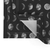 moon phase, black and white, abstract dark night sky geometric