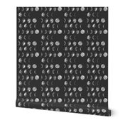 moon phase, black and white, abstract dark night sky geometric