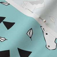 Sweet geometric horses cute animal drawing with triangles and little cowboy feathers in baby blue black and white