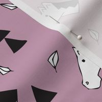 Sweet geometric horses cute animal drawing with triangles and little cowboy feathers in violet black and white