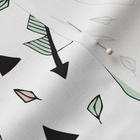 Cool geometric feathers and arrows abstract triangle hand drawn illustration scandinavian style in beige mint black and white