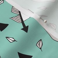 Cool geometric feathers and arrows abstract triangle hand drawn illustration scandinavian style in mint blue black and white