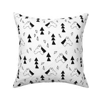 Sweet geometric horses cute animal drawing with triangles and little cowboy feathers in black and white