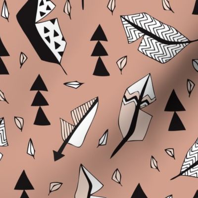 Cool geometric feathers and arrows abstract triangle hand drawn illustration scandinavian style in beige black and white
