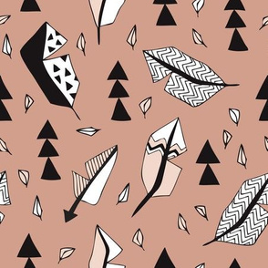 Cool geometric feathers and arrows abstract triangle hand drawn illustration scandinavian style in beige black and white