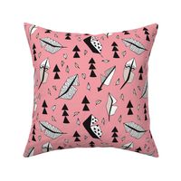 Cool geometric feathers and arrows abstract triangle hand drawn illustration scandinavian style in pink black and white