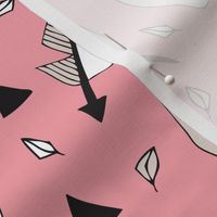 Cool geometric feathers and arrows abstract triangle hand drawn illustration scandinavian style in pink black and white