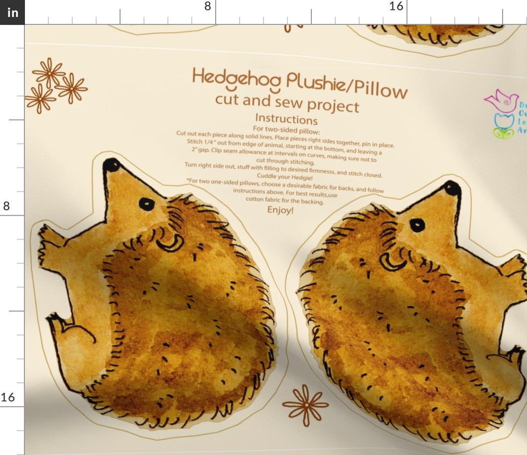 Hedgehog fat quarter Plushie Pillow Cut and Sew