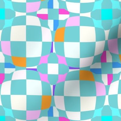 Mainly Aqua Checkerboard 3-D Illusion Dots