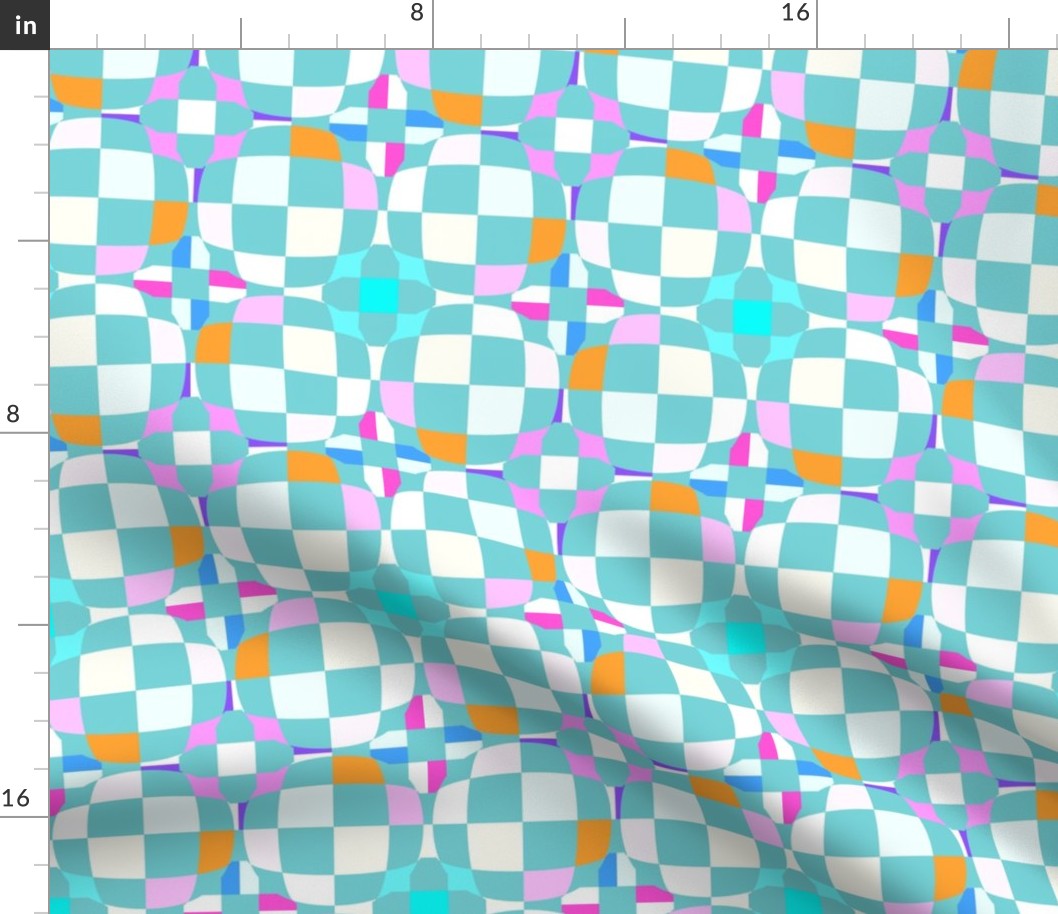 Mainly Aqua Checkerboard 3-D Illusion Dots