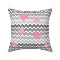 Grey Gray Ombre Chevron Pink Butterfly