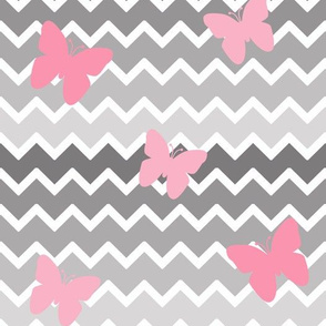 Grey Gray Ombre Chevron Pink Butterfly
