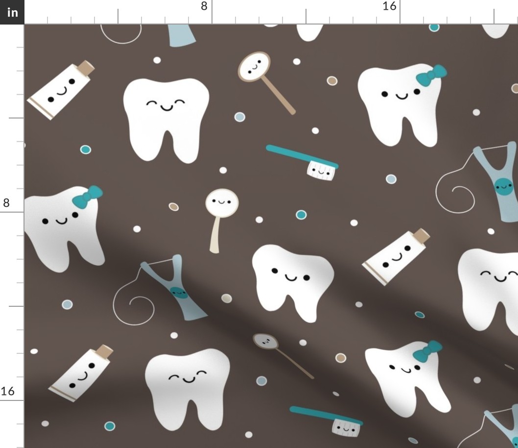 Happy Teeth & Friends (Large) - Brown & Teal