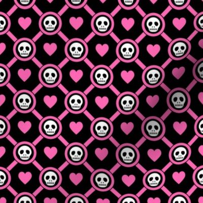 Pink hearts and skulls- large