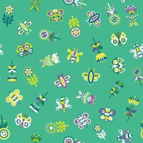 Honey Meadow Vintage Bees Butterflies Big Scale Green