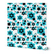 Turquoise Teal Blue Black Floral 