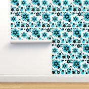 Turquoise Teal Blue Black Floral 