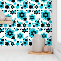 Turquoise Teal Blue Black Floral 