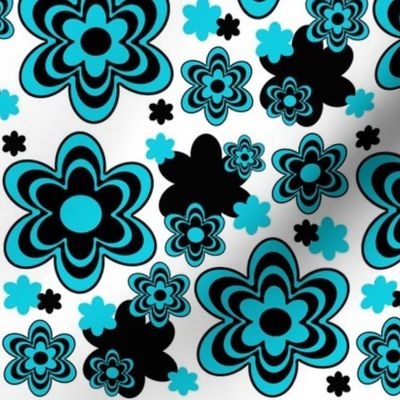 Teal Turquoise Blue Black Floral Abstract