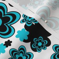 Teal Turquoise Blue Black Floral Abstract
