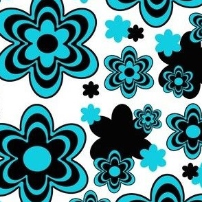 Teal Turquoise Blue Black Floral Abstract