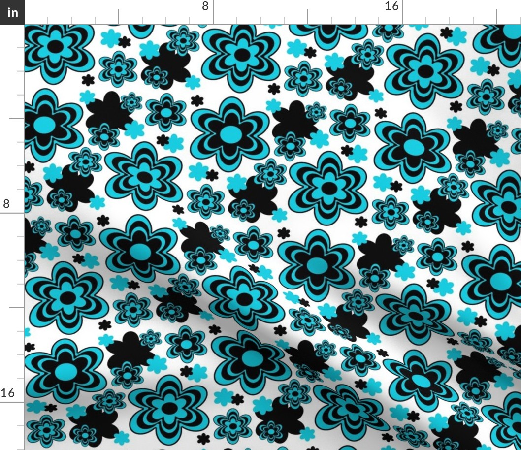 Teal Turquoise Blue Black Floral Abstract