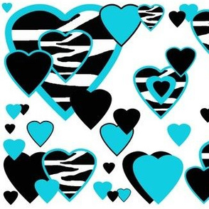 Turquoise Teal Blue Zebra Heart Animal Print
