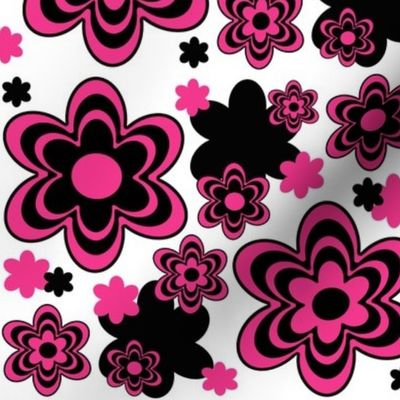 Hot Pink Black Flower Floral Design