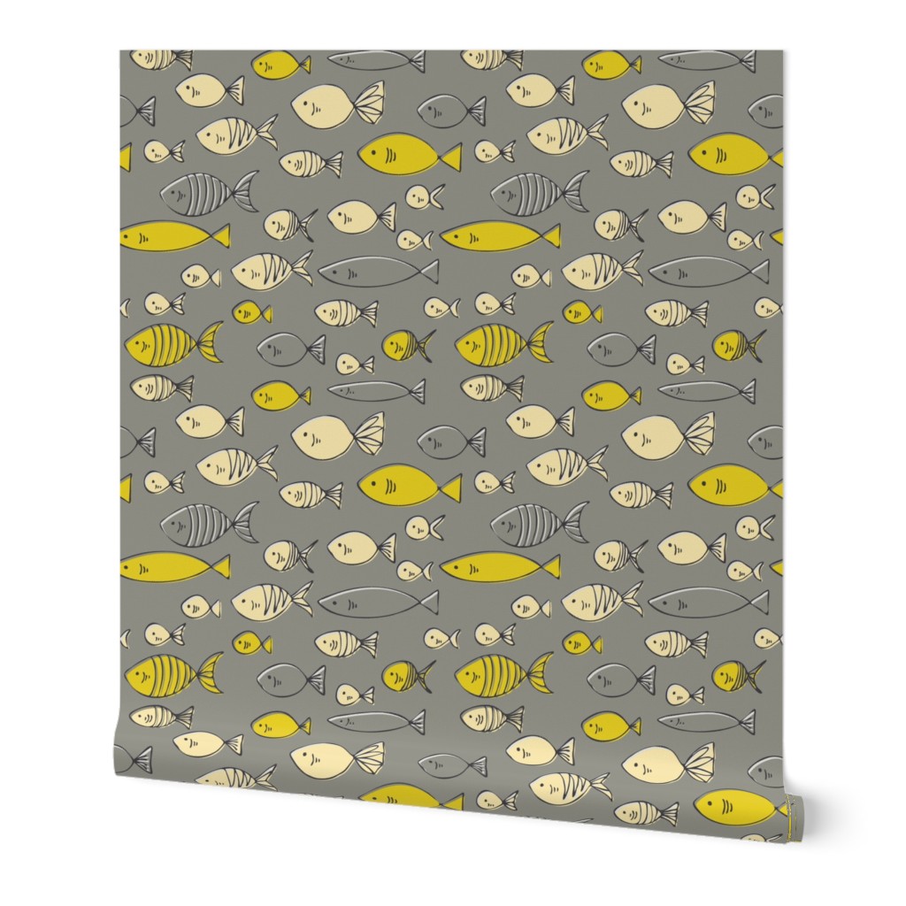 Yellow Fish || Bright Yellow on Grey by Sarah Price